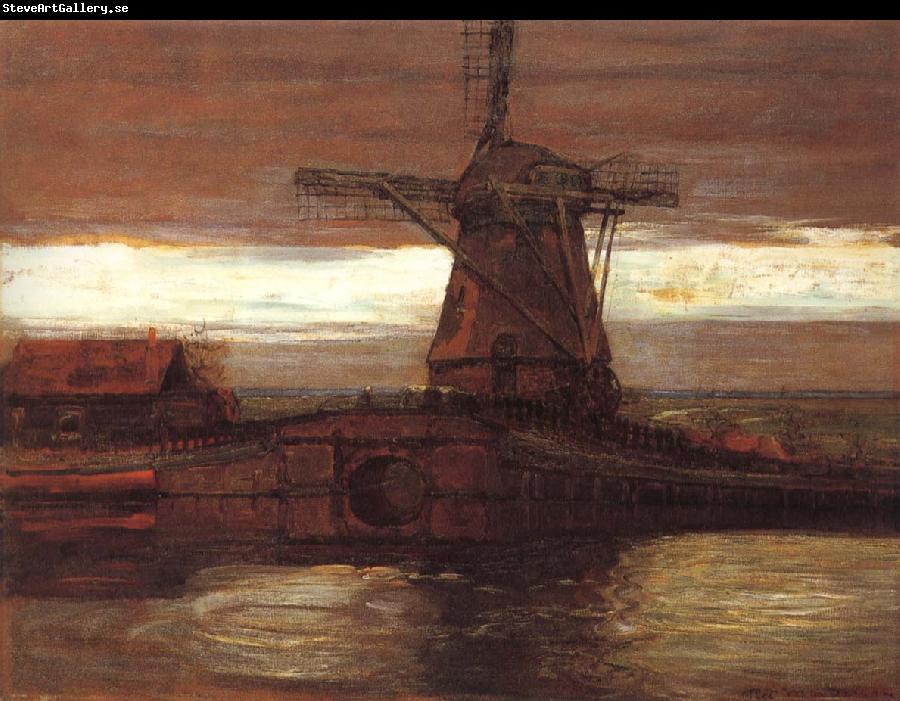 Piet Mondrian Mill in the moonlight